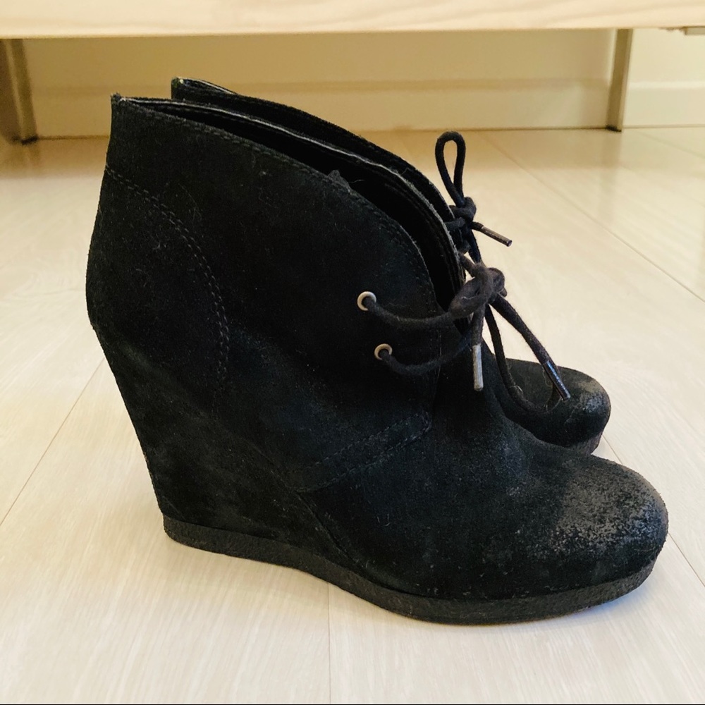 Nine West Black Suede Wedge Booties Size 6